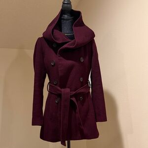 Banana Republic Women's Double-Breasted Pea Coat in Deep Burgundy